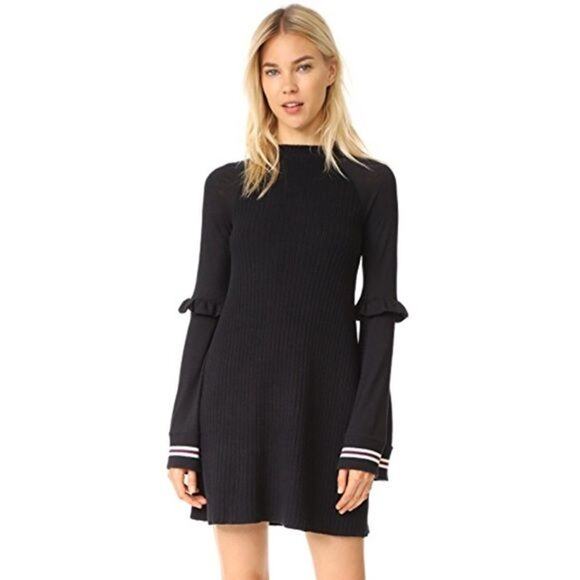 Free People Zou Bisou Cotton Blend Knit Flared Ruffle Stripe Detailing Dress - Picture 5 of 13